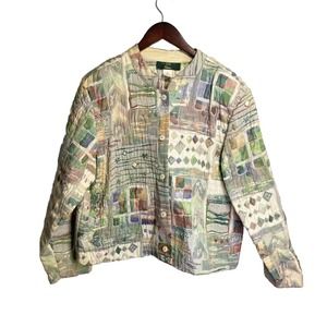 Vintage Orvis Womens Quilted Cottagecore Abstract Watercolor Blazer Jacket Sz XL